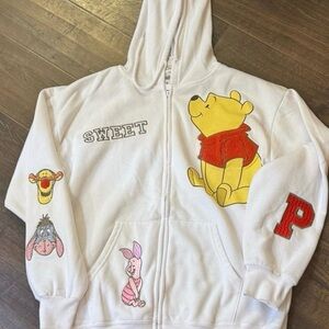 White Hoodie with Pooh and Friends Graphics size small